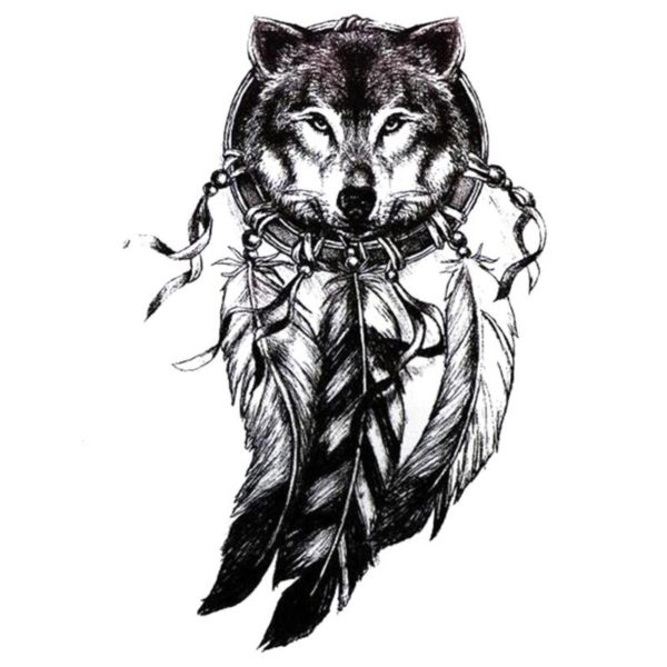 tatouage temporaire loup attrape rêve