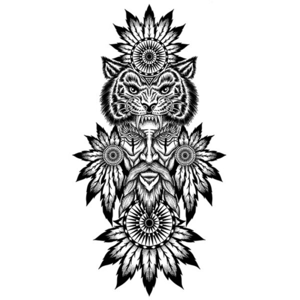 Tatouage temporaire semi-permanent tattoo tigre, homme, mandala