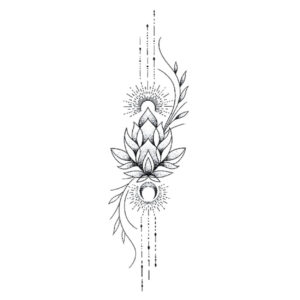 Tatouage temporaire semi-permanent tattoo lotus, mandala, lune, dos, fille