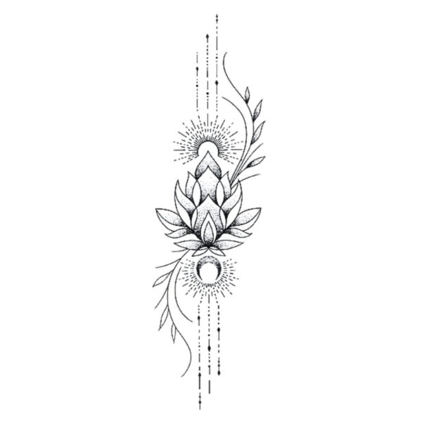 Tatouage temporaire semi-permanent tattoo lotus, mandala, lune, dos, fille